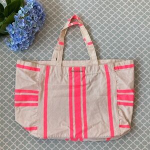 Victoria’s Secret Neon Pink Stripe Canvas Tote Bag